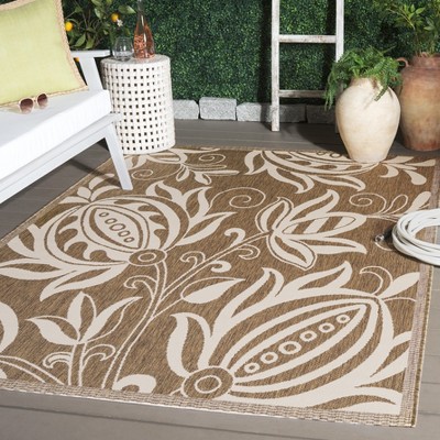Safavieh Brown and Natural Floral Square Outdoor Rug