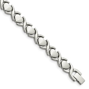 Black Bow Jewelry Stainless Steel Hugs and Kisses Link Bracelet, 8 Inch - 1 of 4