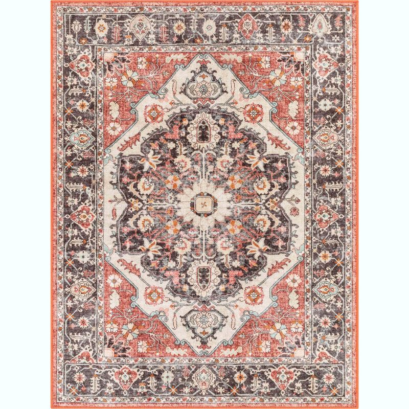 Well Woven Kings Court Zazzu Multi Red Non-Slip Rubber Backed Oriental Medallion Rug - Hallway, Entryway & Kitchen -Machine-Washable, 1 of 10