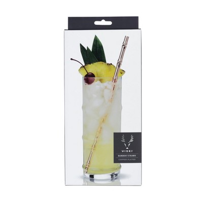 Viski 9.5" Reusable Copper Bamboo Finish Stainless Steel Straws