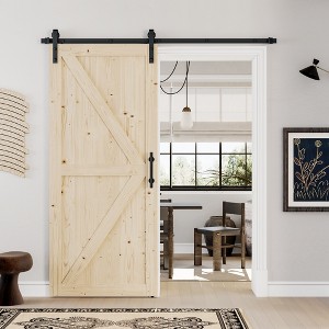 Nature Finished Wood Sliding Barn Door with Hardware Kit - 1 of 4