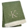 HomeRoots 55" X 70" Moss Green And White Herringbone Cotton Blend K Initial Throw Blanket with Tassels And Embroidery - 3 of 4