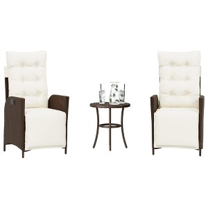 vidaXL 3 Piece Bistro Set with Cushions Brown Poly Rattan - 1 of 4
