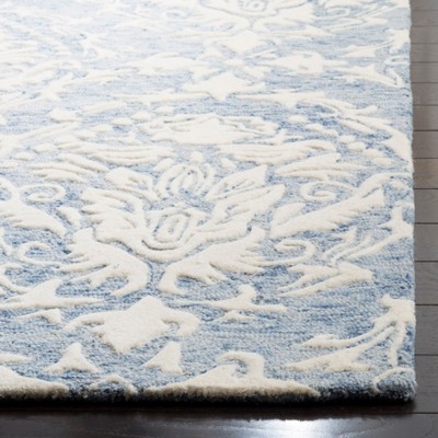 Elegant Blue/Ivory Floral Tufted Wool Runner Rug - 2'3" x 6'