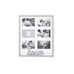15" x 18" Six Opening Live Laugh Love Raised Word Collage Photo Display Gray - New View