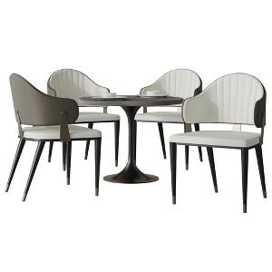 LeisureMod Verve 5-Piece Dining Set, 36" Round Resin Top Table and 4 Leather Dining Chair - 1 of 4