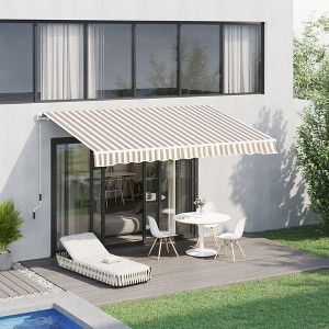 Sapphtopaz 12' x 10' Retractable Awning Manual Patio Awnings Sunshade Shelter 280gsm UV Resistant with Manual Crank Handle Aluminum Frame - 1 of 4