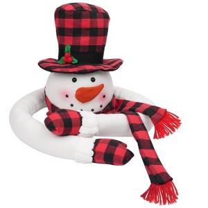Aoibox Christmas Snowman Tree Topper 1 Piece Plush Snowman Hugger Red Black Buffalo Plaid Hat Scarf 44.5 in Arms 7 in Tall - 1 of 4