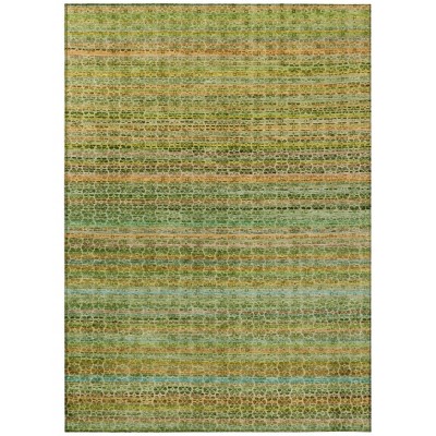 HomeRoots 9' X 12' Green Copper And Teal Blue Striped Washable Indoor Outdoor Area Rug