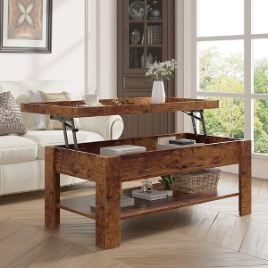 VECELO Coffee Table Lift Top Coffee Tables with Hidden Compartment and Storage Shelf Dining Table for Living Room - 1 of 4