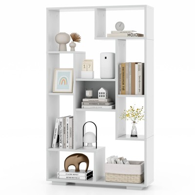 Tangkula Geometric Bookshelf 47-Inch Bookcase w/ Multiple Open Shelves Anti-Tipping Devices Freestanding Book Storage Organizer White/Black + Natural