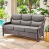 Buenhomino Patio Sofa 3-Seat Wicker Couch with 6" Thick Cushion - Outdoor Furniture Rattan Sofa with High Back for Garden Porch Sunroom - 2 of 4