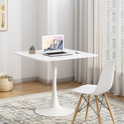Sandinrayli 31.5 x 31.5 inch Square White Tulip Side Table, Mid-Century Dining Table, Pedestal Dining Table, End Table Leisure Coffee Table White