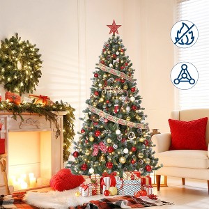 Pre-Decorated Holiday Christmas Tree with PVC Branch Tips, Partially Flocked Design, Pine Cones, Metal Hinges & Base for Home, Party Decoration - 1 of 4