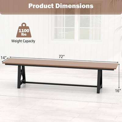 72" Brown and Black HDPE Outdoor Bench Set with Metal Frame