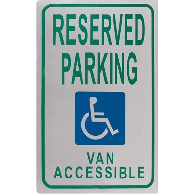 Juvale Handicap Parking Sign - Reserved Parking Van Accessible Notice, Rust Free, Green on Aluminum, 18 x 12 Inches