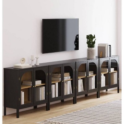 Mason 31'' Black and Oak Sideboard with Glass Doors