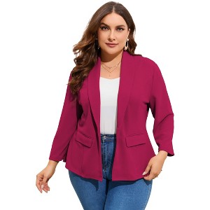 Coolmee Women's Plus Size Blazers Casual Open Front Work Office Jackets Blazer with Pockets - 1 of 4