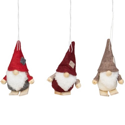 NORTHLIGHT 3ct Skiing Gnome Christmas Ornament Set 4" - Red/Gray