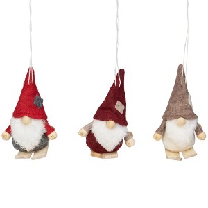 NORTHLIGHT 3ct Skiing Gnome Christmas Ornament Set 4" - Red/Gray - 1 of 4