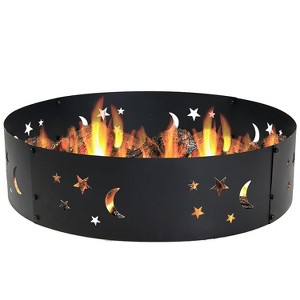 Sunnydaze Outdoor Heavy-Duty Steel Portable Fire Pit Ring with Die-Cut Stars and Moons - 36" - Black - 1 of 4