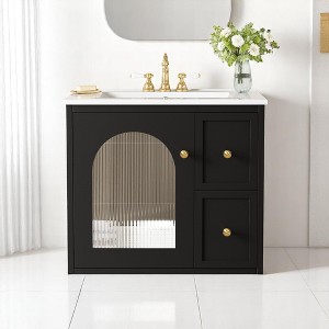Mshliw 24" Wall Mounted Bathroom Vanity with Sink, Glass Door Cabinet, 2 Storage Drawers, Soft-Close Door for Small Spaces - 1 of 4