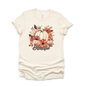 Simply Sage Market Women's Thankful Pumpkin Floral Short Sleeve Graphic Tee - 1 of 2