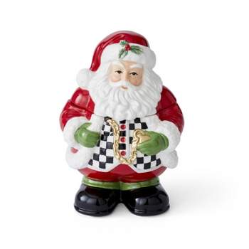 Spode Christmas Tree Black and White Santa 8-Inch Candy Jar with Lid
