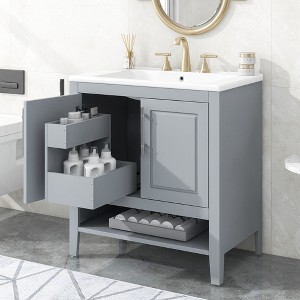 NicBex 30" Bathroom Storage Cabinet with Sink, Morden Bathroom Vanity, 2 Spacious Cabinet Doors, 2 Two-Tier Drawers, 1 Open Shelf for Bathroom - 1 of 4
