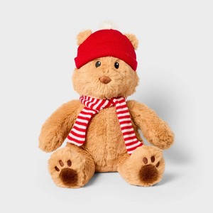 12" Teddy Bear with Hat and Scarf Stuffed Animal - Gigglescape™: Polyester, 1 Year+, 0.25 lbs, 12" Height - 1 of 3