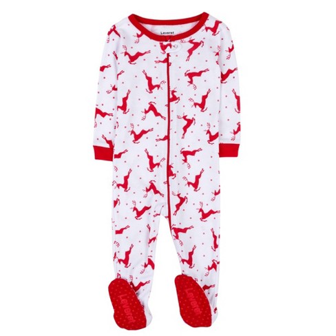 Leveret Footed Cotton Christmas Pajamas Reindeer Red And White 18