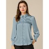 INSPIRE CHIC Women's Puff Long Sleeve Point Collar Vintage Button Work Satin Shirt - 2 of 4