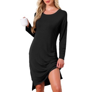 INSPIRE CHIC Women's Nightgown Long Sleeve Slit High Low Hem Rayon Built-in Bra with Pockets Sleepdress Nightwear Pregnancy - 1 of 4
