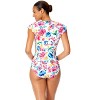 Women's Watercolor Paisley Flutter Sleeve Zip Up Rash Guard One Piece Swimsuit - 2 of 4