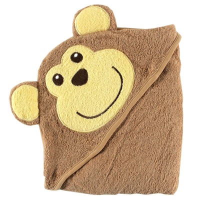 Luvable Friends Baby Boy Cotton Animal Face Hooded Towel, Monkey, One Size