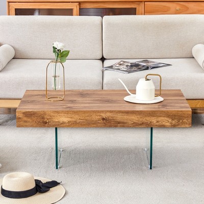 GlasFlength Square Coffee Table, Modern and Stylish Design, Suitable for Living Room, Patio, Bedroom, Brown, 39.3" * 21.6" * 15"