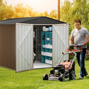 10x12 Ft Outdoor Storage Shed, Large Metal Storage Sheds with Updated Frame Structure and Lockable Doors, Garden Tool Shed for Backyard Patio Lawn - 1 of 4