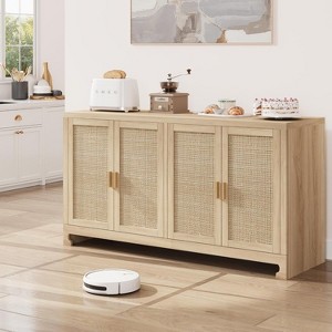 Jojoka Modern Rattan Buffet Storage Cabinet with Adjustable Shelves – Hand-Woven Sideboard Console - 1 of 4
