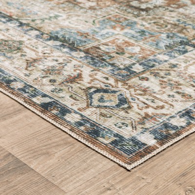 Charleston Blue and Gold Synthetic Washable Area Rug 3'6" x 5'6"