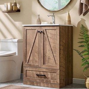 Mastgoal 24" Farmhouse Bathroom Vanity with Sink, Bathroom Dresser with Large Storage Drawer - 1 of 4