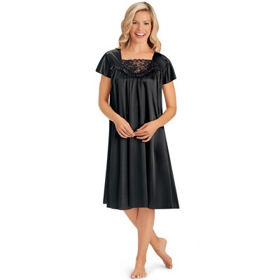 Collections Etc Lace Inset Tricot Nightgown - Elegant Sleepwear