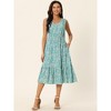 INSPIRE CHIC Women's Summer Boho Beach V Neck Sleeveless Floral Flowy Tiered Midi Dress with Pockets - 2 of 4