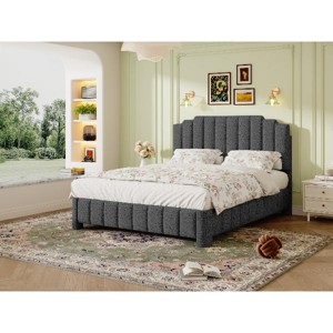 Boucle Bed Frame with Adjustable Headboard, Upholstered Platform Bed Frame, Solid Wood Slats, No Box Spring Needed - 1 of 4