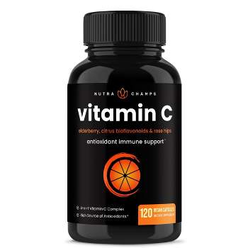 NutraChamps Vitamin C Capsules Enhanced with Elderberry, Citrus Bioflavonoids & Rosehips for Immune Support - 120ct