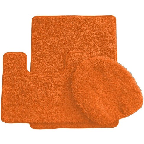 Mk Home LLC Mk Home Collection 3 Piece Bathroom Rug Set Bath Rug, Contour  Mat & Lid Cover Non-Slip with Rubber Backing Solid Orange New