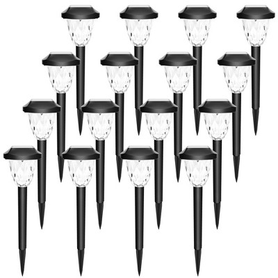 GIGALUMI 16 Pack Solar Pathway Lights, Waterproof Auto On/Off Outdoor Solar Lights for Garden, Walkway and Lawn,Cold White