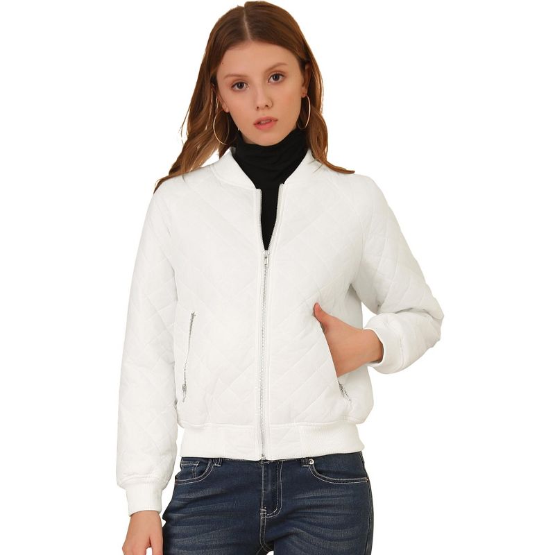 Allegra K Women's Quilted Zip-Up Raglan Sleeves Bomber Jacket, 1 of 8