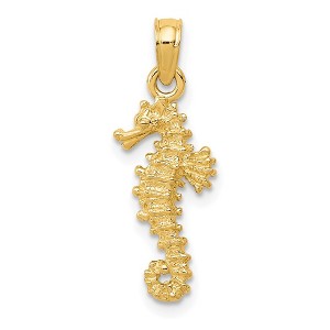 Black Bow Jewelry 14k Yellow Gold 22mm 3D Textured Seahorse Pendant - 1 of 4