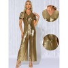 INSPIRE CHIC Women's V Neck Short Flutter Sleeve Self Tie Front Casual Jumpsuits - 2 of 4