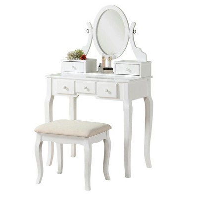 Make-Up Vanity Table and Stool Set, White